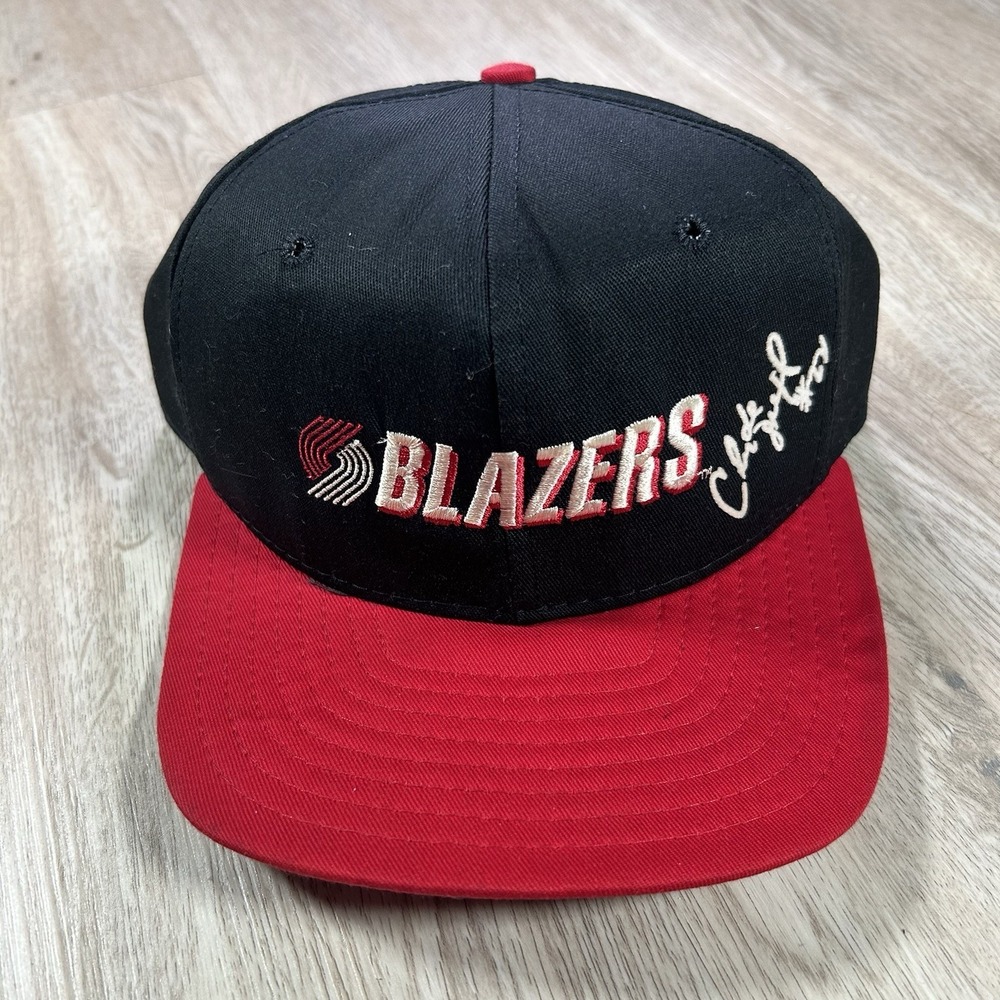 VTG Portland Trailbalzers Cylde Drexler Snapback Hat NBA AJD Black Red USA